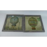 A Pair of Framed Ballooning Prints on Metal, 36 x 36cms