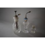 Two Silver Topped Glass Perfume Atomisers to Include Enamelled Example Together with a Small