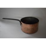 A Heavy 19th Century Copper Cooking Pan with Iron Handle, 28cms Diameter