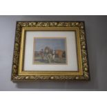 A Gilt Framed Print of Jockey Mounting Horse by Munnings, 41cms High