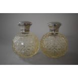 A Pair of Silver Topped Cut Glass Scent/Perfume Bottles, Birmingham 1945 William Adams