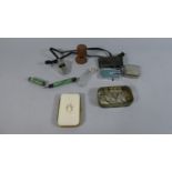 A Small Collection of Curios to Include Ronson Lighter, Acme Thunderer, Coty Powder Compact, 3d