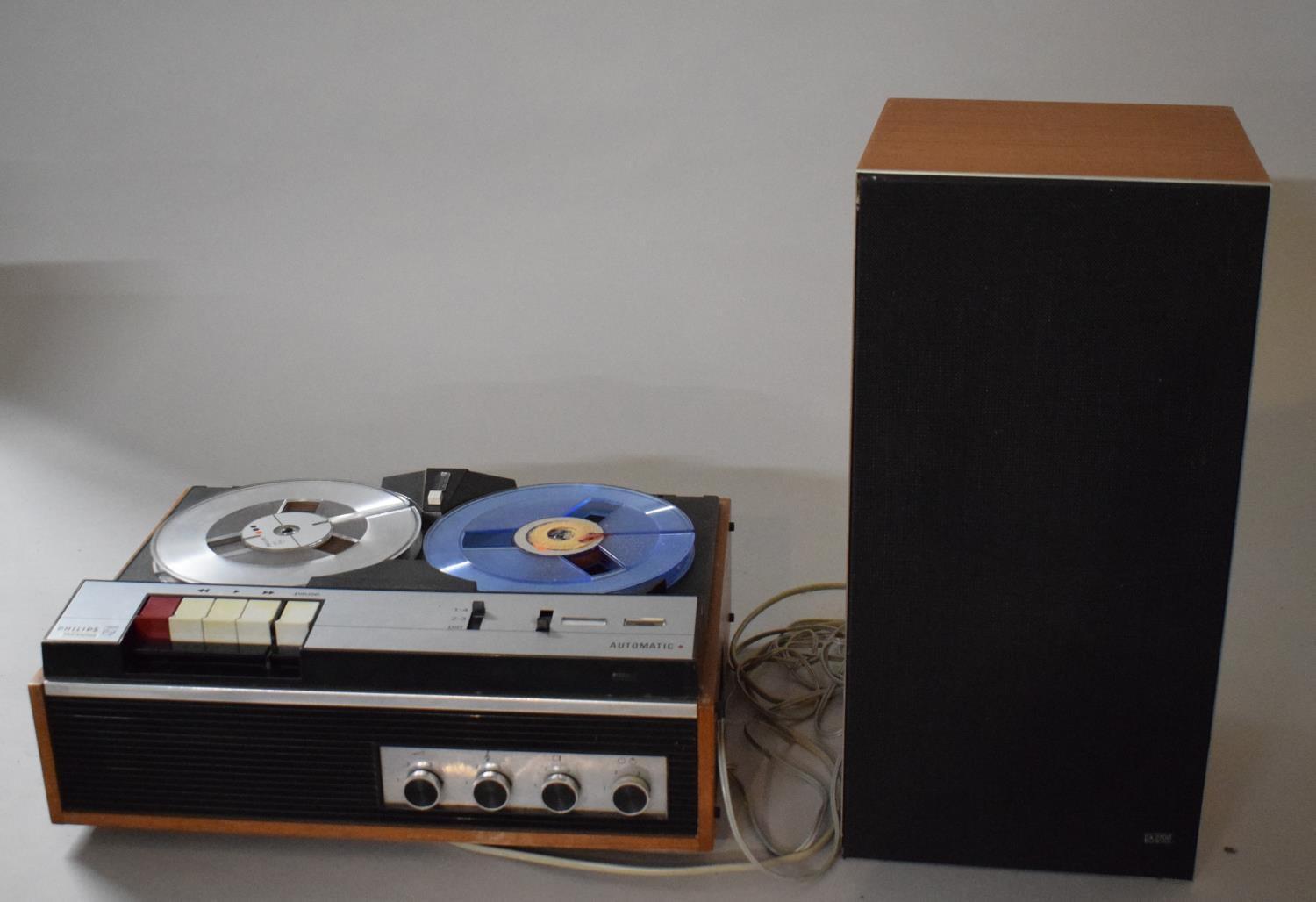 A Philips Automatic Reel-to-Reel Tape Recorder Together with Speaker