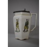 C. 1914 A Woods WWI Hot Water Jug with Pewter Lid, Decorated with Four Soldiers from the Allied