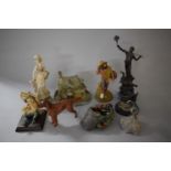 A Collection of Figural and Animal Ornaments to Include a Terracotta Pippo Giovane Figure, Spelter