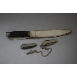 A Vintage Scout's Dagger in Leather Sheath Together with Two Girl Guides Pocket Knives