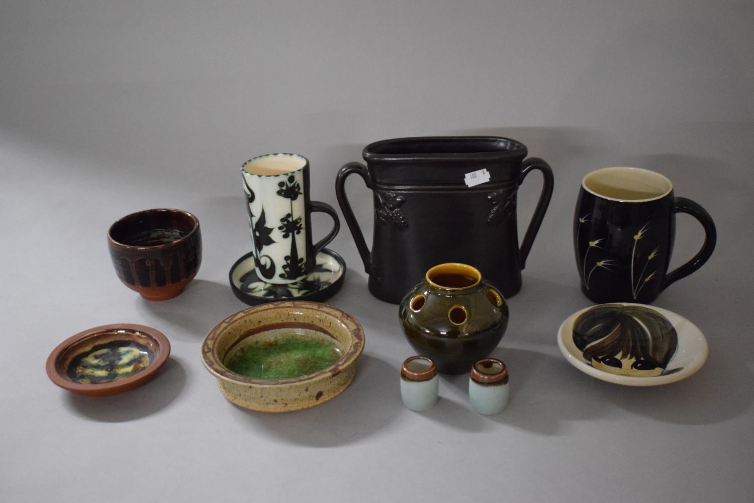 A Collection of Stoneware and Studio Pottery to Include Swedish Hoganas Keramik Two Handled Vase,