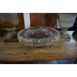 An Antique Carved Sandstone Circular Bird Bath (No Pedestal), 49cms Diameter