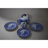 A Collection of Blue and White China to Include Heavy Cheese Dish and Cover, Transfer Printed Plates