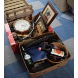 Two Boxes of Sundries to Include Pictures, Prints, Books, Adjustable Stand, Spelter Last Supper