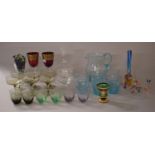 A Collection of Coloured Glassware to Include Italian Posy Holder, End of the Day Animals, Blue