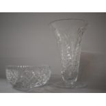 A Large Good Quality Cut Glass Vase Together with a Cut Glass Bowl