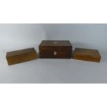 A Wooden Work Box, Cigar Box and Cigarette Box (Work Box 22cms Wide)