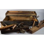 A Vintage Carpenters Tool Chest Containing a Collection of Tools to Include Wood Planes, Saw Etc.