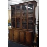 A Large Glazed Mahogany Pantry Cupboard with Panelled Doors to Base and Four Shelf Top, Base 171 x