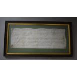 A Framed Velum Legal Parchment Extract with Inscription on a Topic of a Final Agreement with a