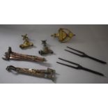 A Collection of Metalwares to Include Brass Urn Door Knocker, Iron Tongs, Taps, Window Latches, Etc.