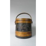 A 19th Century Oriental Cylindrical Lidded Food Box with Bamboo Carrying Handle and Later Lining