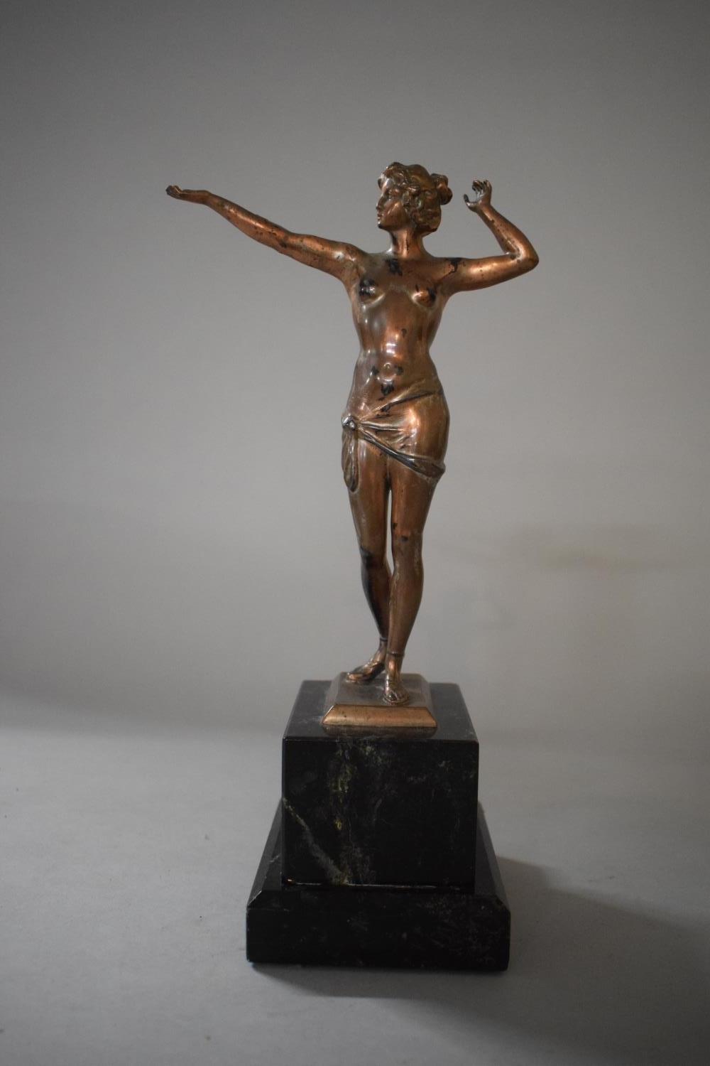 An Art Deco Copper Patinated Spelter Study of Standing Nude Set on Marble Plinth Base, 27cms High