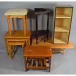 A Collection of Small Furniture to Include Stool, Nest, Coffee Table, Whatnot and Shelf