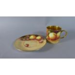 A 'Painted Fruit ' Coffee Can and Saucer Signed Leighton