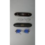 Two Pairs of Cased Vintage Spectacles, One Case Inlaid with Mother of Pearl