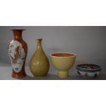 A Collection of Oriental Ceramics to Include Reproduction Stem Cup, Glazed Chinese Bottle, Phoenix