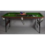 A Modern Quarter Size Snooker Table on Folding Legs, with Cues, Balls and Accessories, 178cms Long