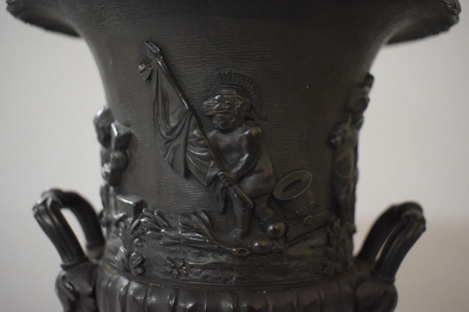 A 19th Century Cast Bronze Two Handled Urn with Flared Rim and Relief Decoration Depicting Pan - Image 5 of 5