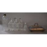 A Small Collection of Glassware to Include a Set of Three Heavy Cut Glass Tantalus/Spirit