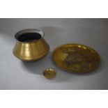 A Collection of North African Items to Include Islamic Cooking Pot, Brass Charger and Small Dish