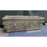 A Rectangular Reconstituted Stone Planter with Moulded Decoration, 70 x 25 x 26cms High