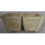 A Pair of Reconstituted Stone Square Planters by Cotswold Studios Ltd., 36cms High