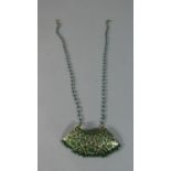 A Green Enamelled Silver Gilt Pendant on Bead Chain
