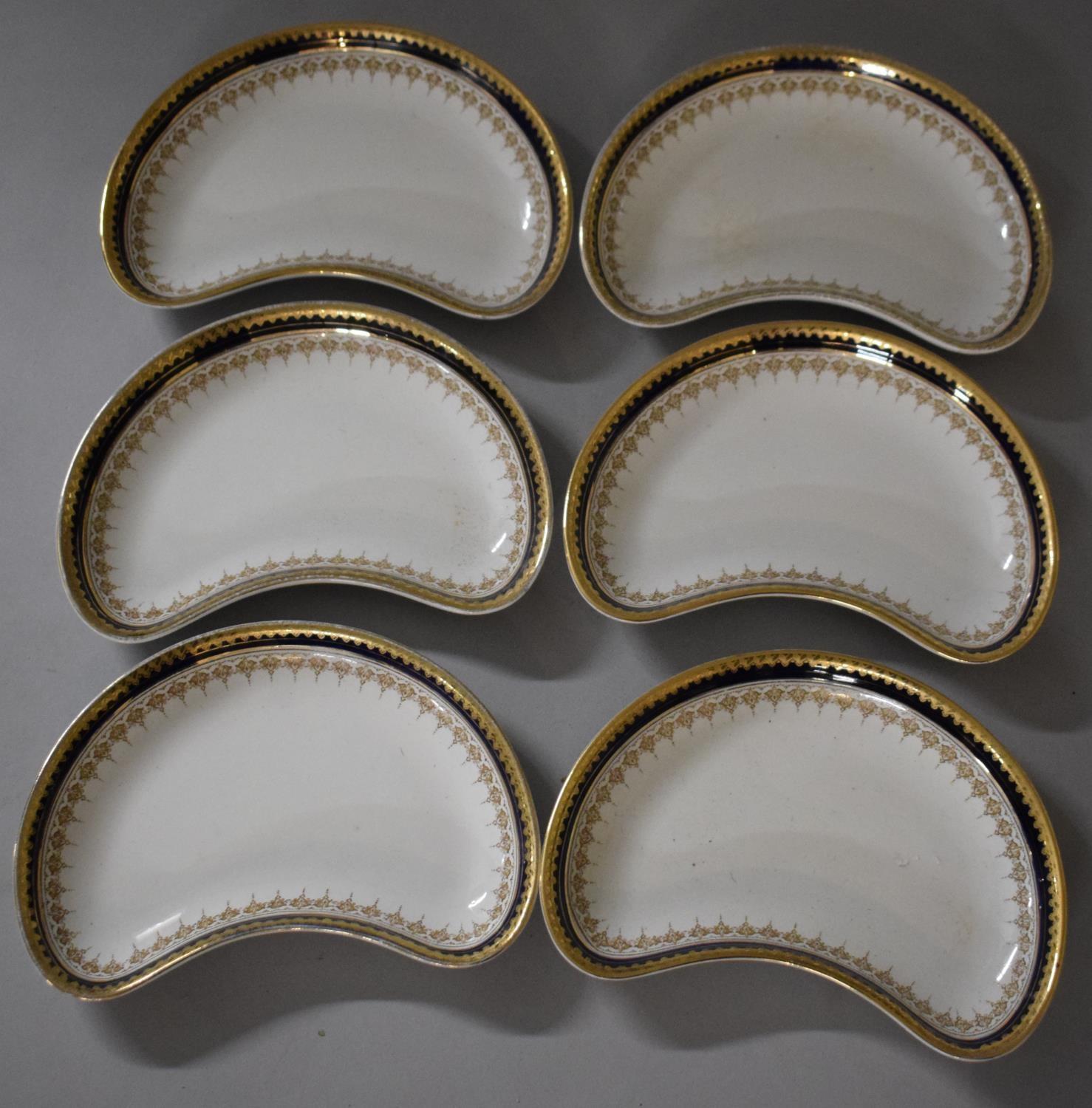 A Set of Six Booths Gilt and Blue Bordered Kidney Shaped Dishes - Image 2 of 2