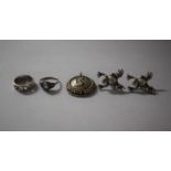 A Collection of Silver and White Metal Items to Include Earrings in the Form of Frogs, Two Rings and