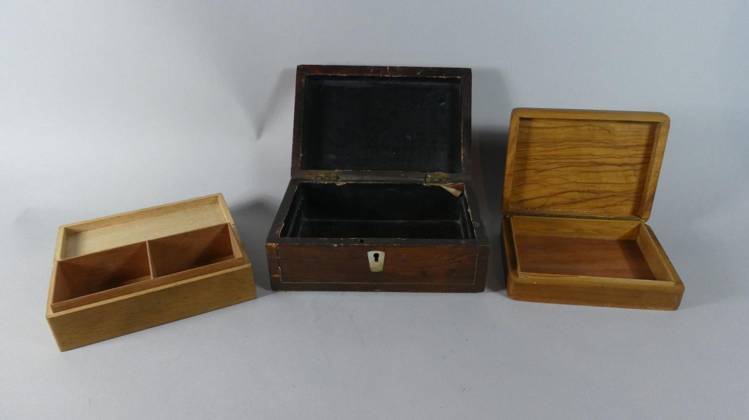 A Wooden Work Box, Cigar Box and Cigarette Box (Work Box 22cms Wide) - Image 2 of 2