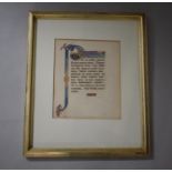 A Framed Illuminated Caligraphy Copy of The Lords Prayer in Latin by P.M. Harmen 1930, 39cms Wide