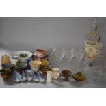 A Collection of Ceramics and Glass to Include Cut Glass Vases, Jug, Bowl, Martini Glasses,