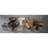 A Collection of Ceramics and Metalwares to Include Five Goebel Figures, Silver Plate, Glass