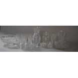 A Collection of Cut and Moulded Glassware to Include Cut Glass Bowl, Vase, Lidded Pot, Perfume