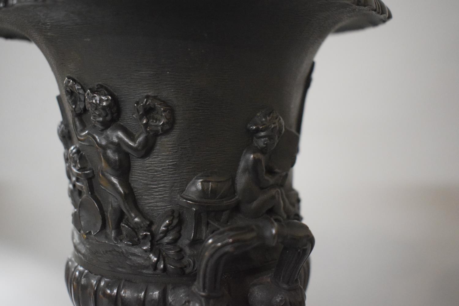 A 19th Century Cast Bronze Two Handled Urn with Flared Rim and Relief Decoration Depicting Pan - Image 3 of 5