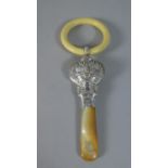 A Silver, Ivory and Mother of Pearl Handled Teething Ring and Rattle with Jack Horner Decoration,