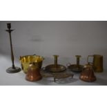 A Collection of Metalwares to Include Brass Jam Pan, Brass Trivet Stand, Bed Chamber Sticks,