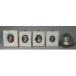 A Collection of Four Reproduction Ivorine Framed Printed Miniatures and a Jewelled Framed Example (