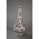 A Late 20th Century Dresden Lidded Bottle Vase with Hand Painted Exotic Bird Decoration, 21.5cms