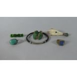 A Small Collection of Jade and Stone Mounted Costume Jewellery, Scottish Brooch Etc.