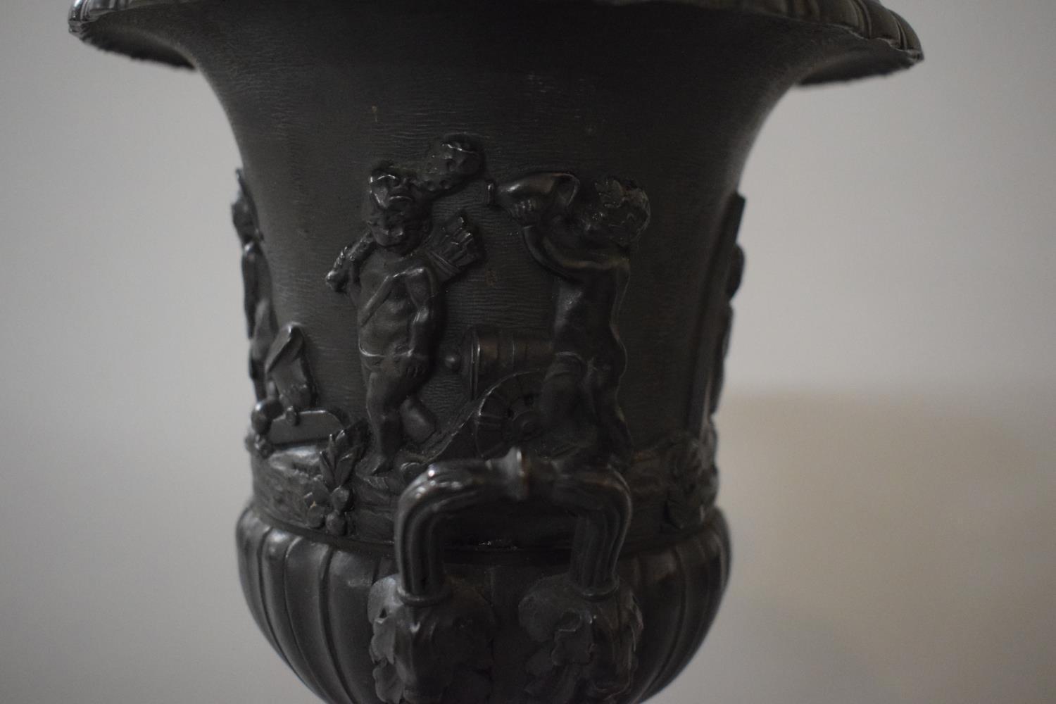 A 19th Century Cast Bronze Two Handled Urn with Flared Rim and Relief Decoration Depicting Pan - Image 4 of 5