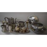 A Collection of Silver Plate to Include Reeded Three Piece Silver Tea Service, Tankards, Etc.
