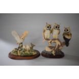 Two Resin Owl Group Ornaments to Include Barn Owls